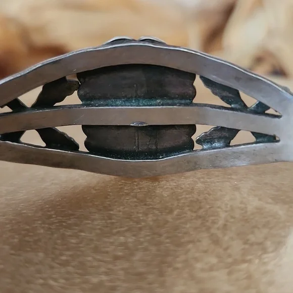 Cool Vintage Native American Turquoise Fred Harvey Cuff Bracelet 💚🎁🩶 - Picture 9 of 15